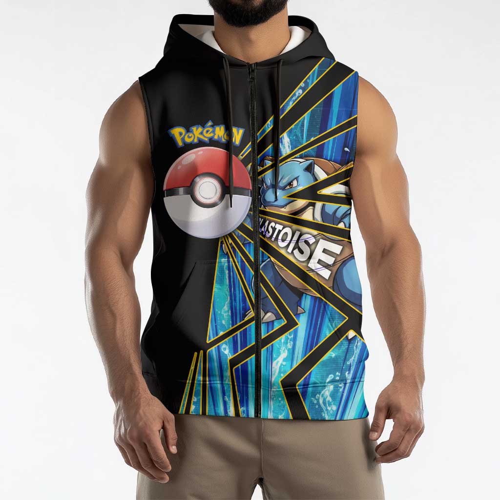 Blastoise Poké Sleeveless Zip Hoodie Aqua Burst Comic Style
