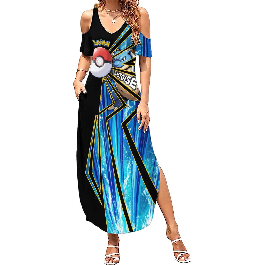 Blastoise Poké Summer Maxi Dress Aqua Burst Comic Style