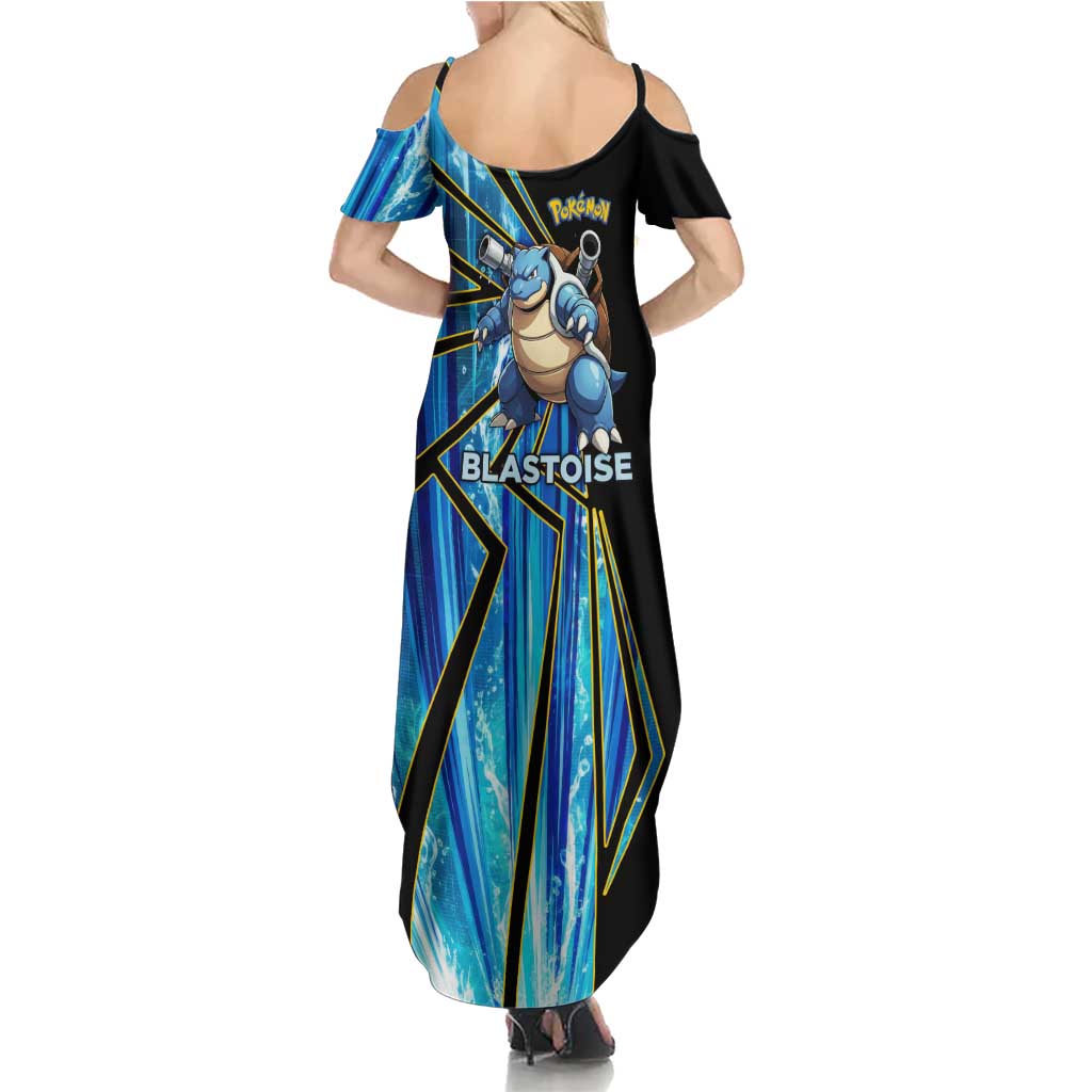 Blastoise Poké Summer Maxi Dress Aqua Burst Comic Style