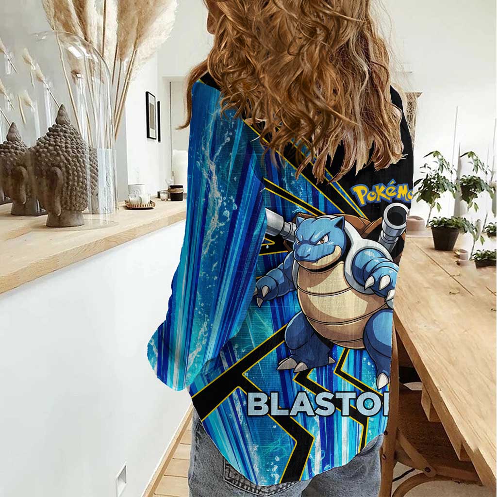 Blastoise Poké Women Casual Shirt Aqua Burst Comic Style