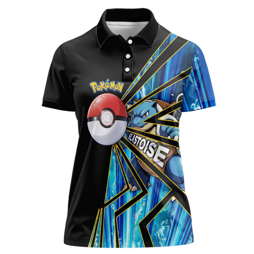 Blastoise Poké Women Polo Shirt Aqua Burst Comic Style