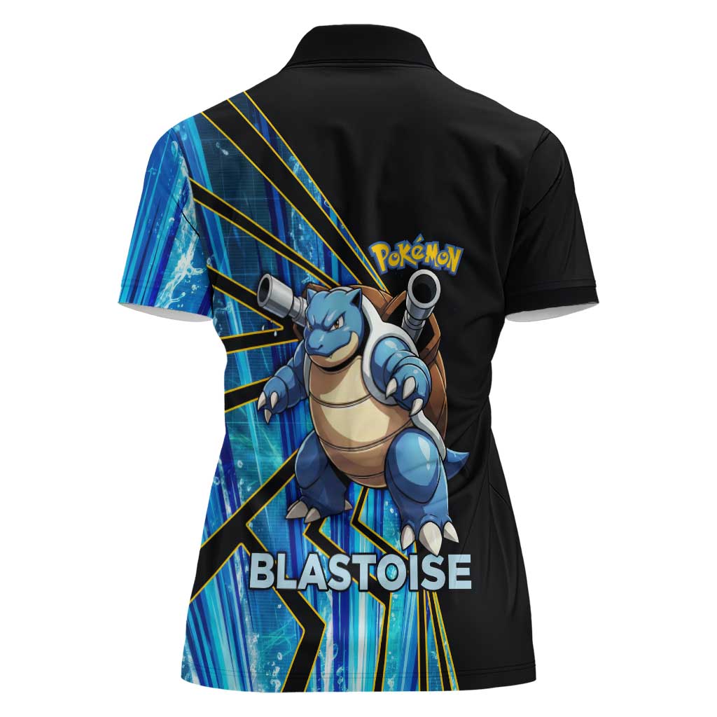 Blastoise Poké Women Polo Shirt Aqua Burst Comic Style
