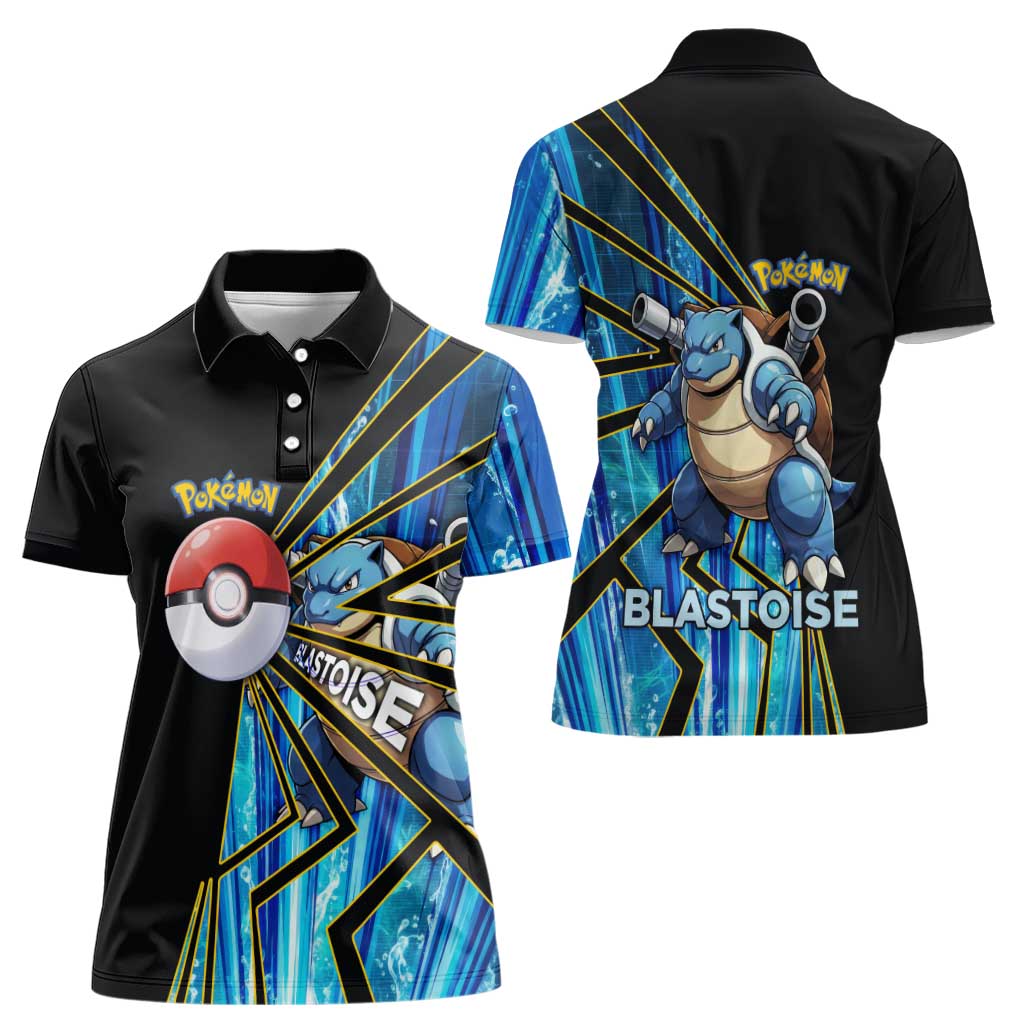 Blastoise Poké Women Polo Shirt Aqua Burst Comic Style