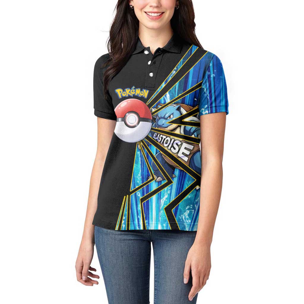 Blastoise Poké Women Polo Shirt Aqua Burst Comic Style