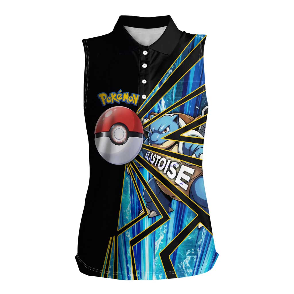 Blastoise Poké Women Sleeveless Polo Shirt Aqua Burst Comic Style