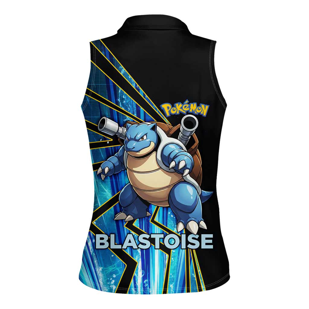 Blastoise Poké Women Sleeveless Polo Shirt Aqua Burst Comic Style