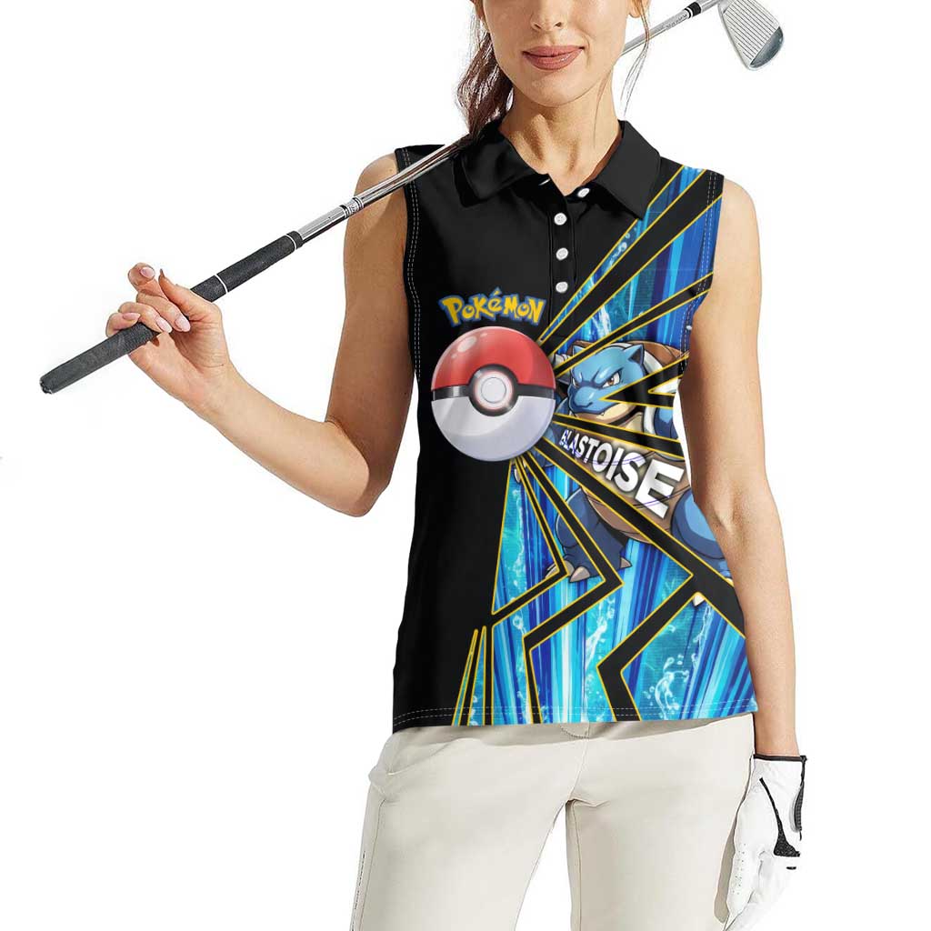 Blastoise Poké Women Sleeveless Polo Shirt Aqua Burst Comic Style