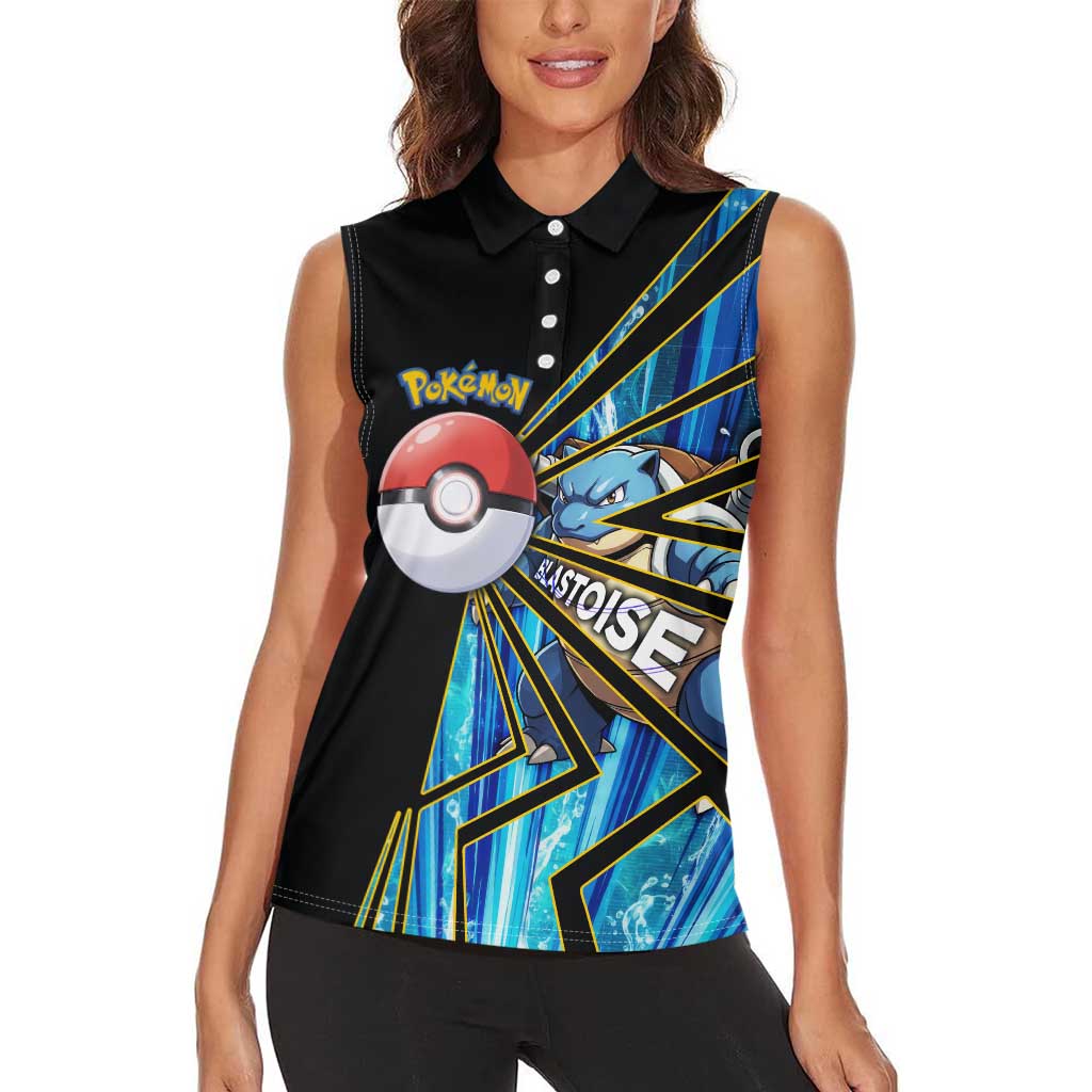 Blastoise Poké Women Sleeveless Polo Shirt Aqua Burst Comic Style