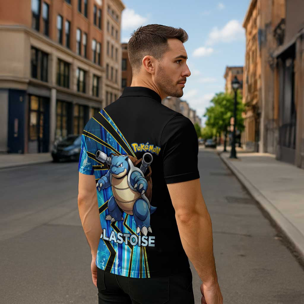Blastoise Poké Zipper Polo Shirt Aqua Burst Comic Style