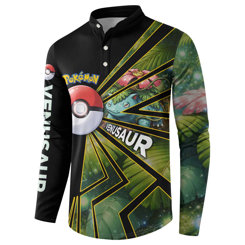 Venusaur Poké Button Sweatshirt Jungle Flora Comic Style