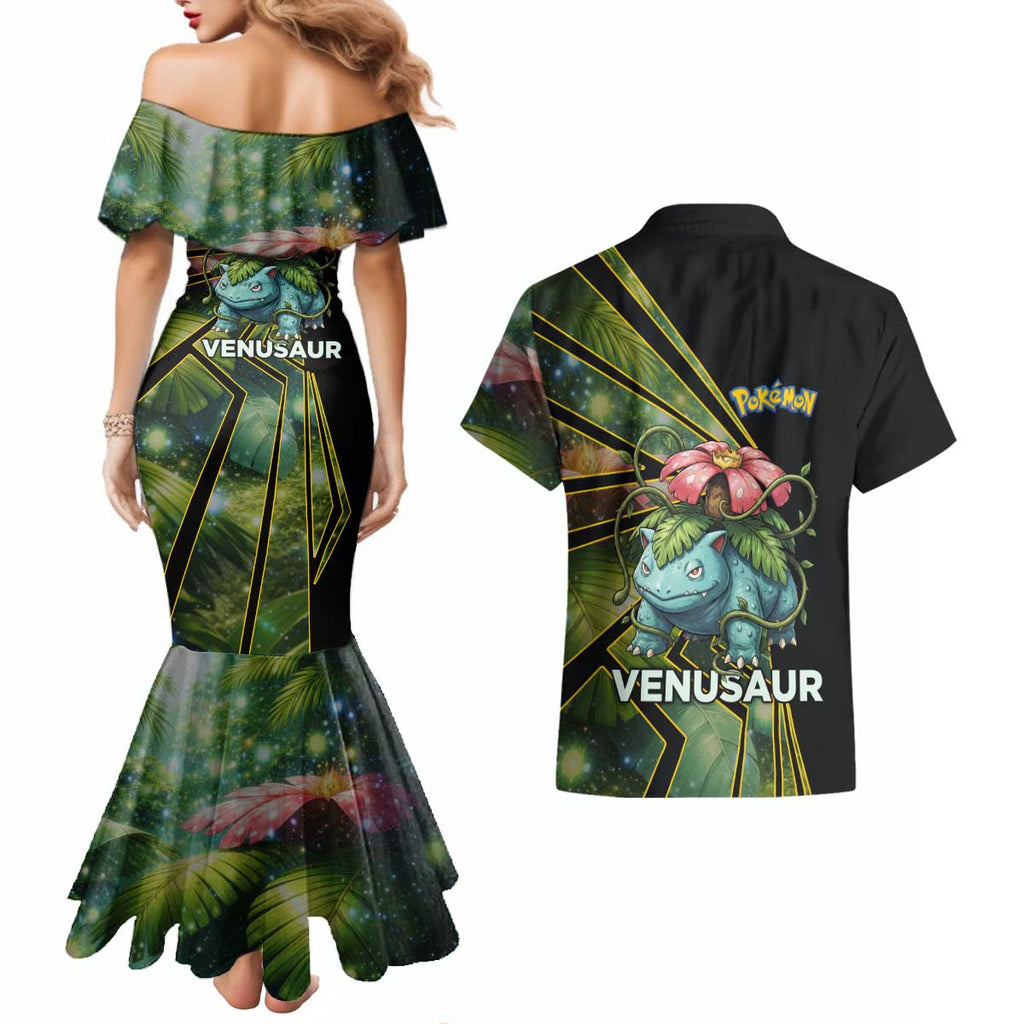 Venusaur Poké Couples Matching Mermaid Dress and Hawaiian Shirt Jungle Flora Comic Style