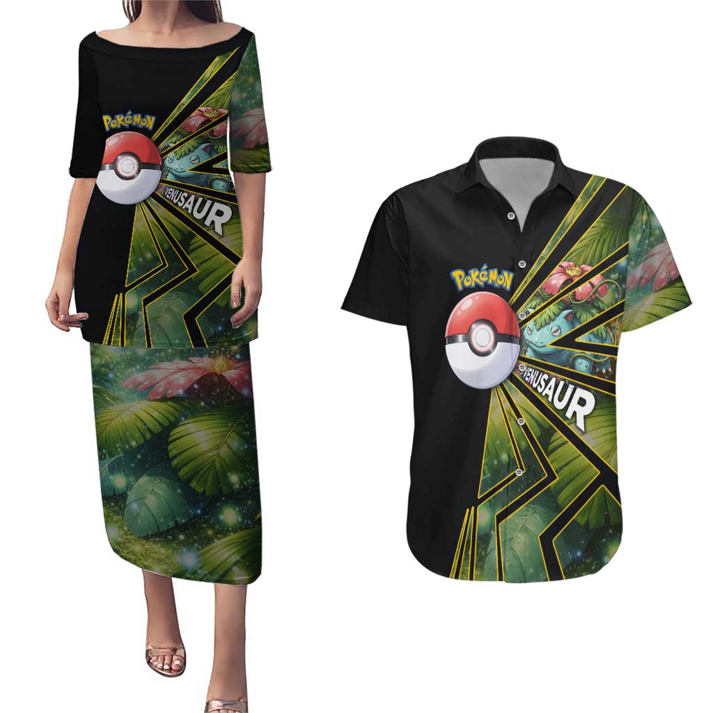 Venusaur Poké Couples Matching Puletasi and Hawaiian Shirt Jungle Flora Comic Style