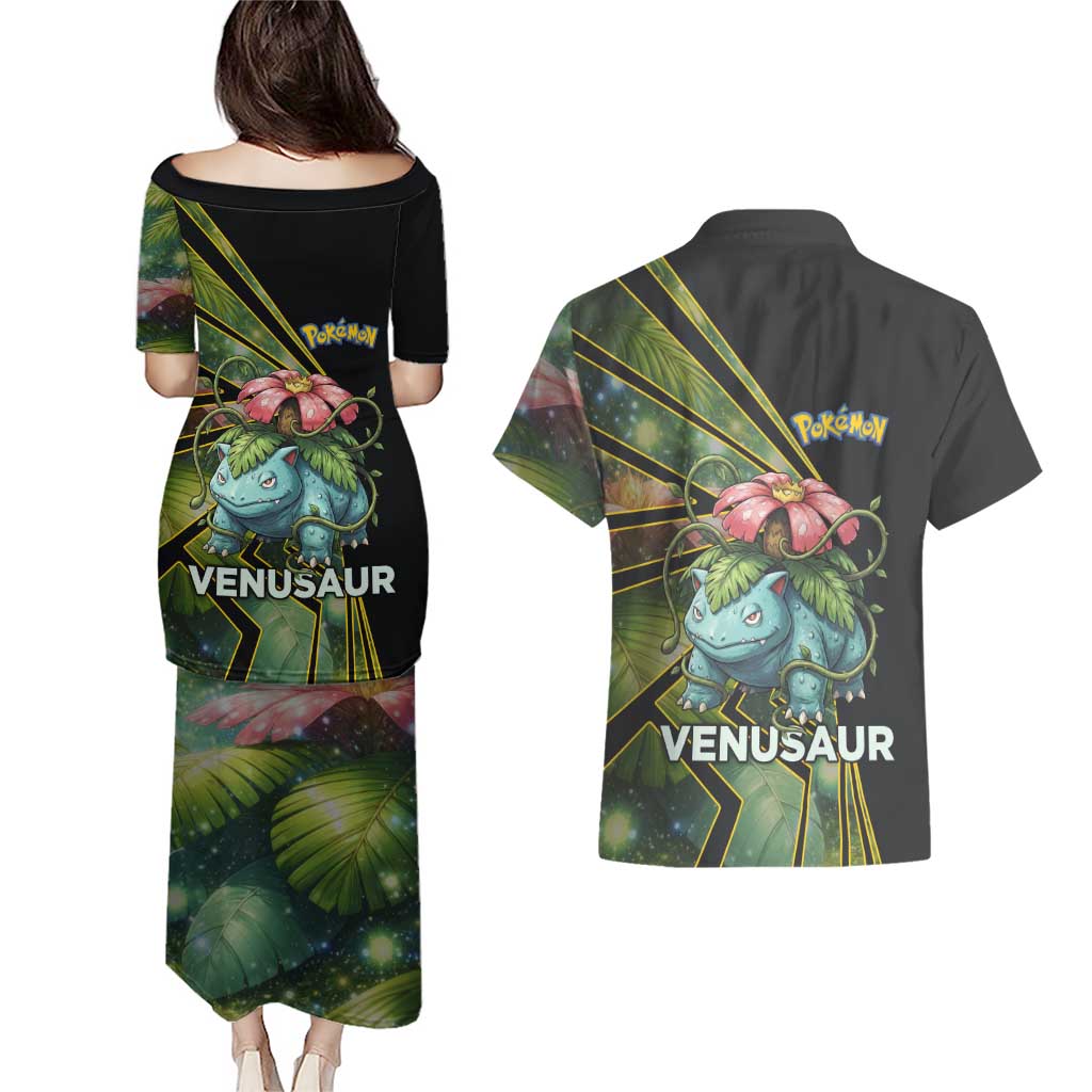 Venusaur Poké Couples Matching Puletasi and Hawaiian Shirt Jungle Flora Comic Style