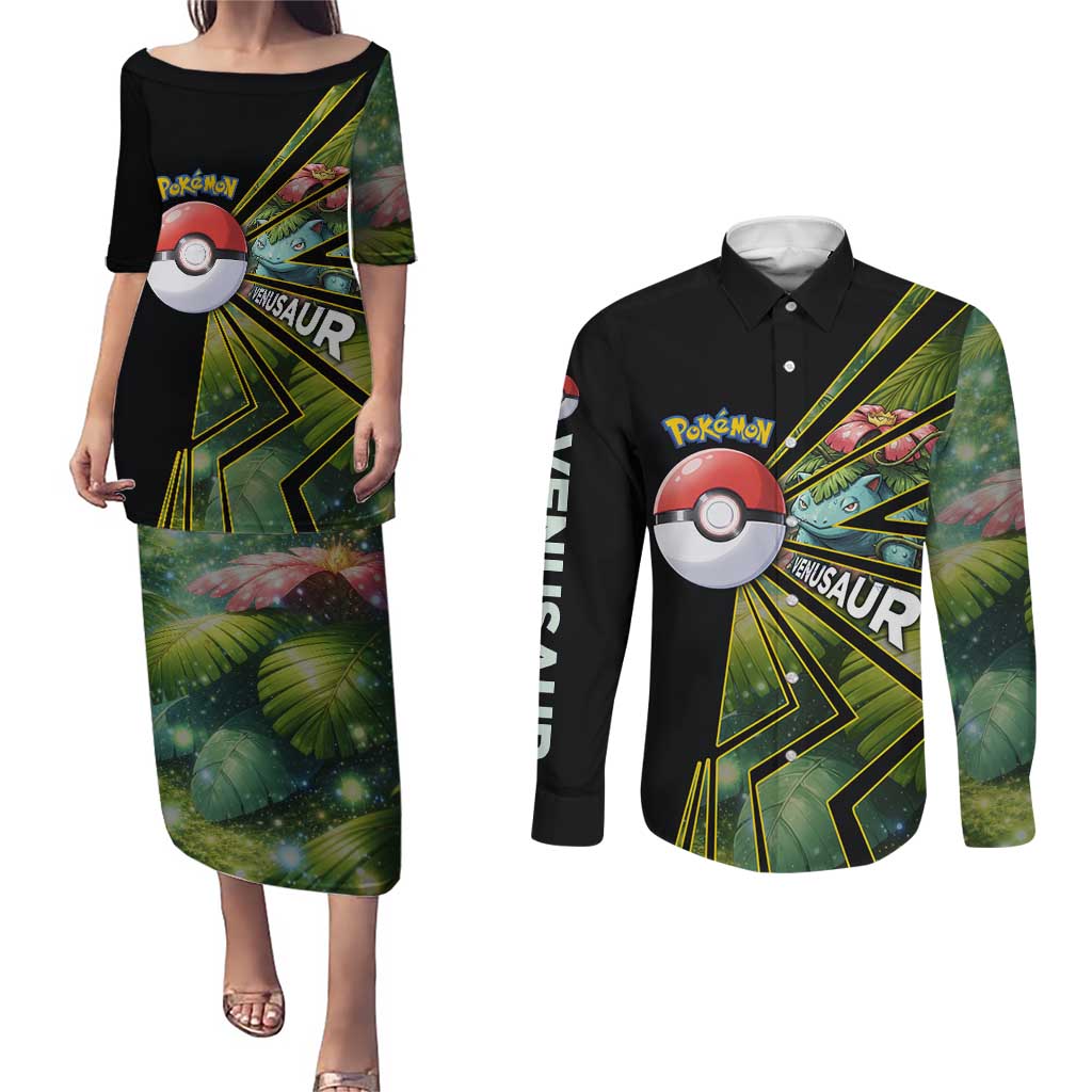 Venusaur Poké Couples Matching Puletasi and Long Sleeve Button Shirt Jungle Flora Comic Style