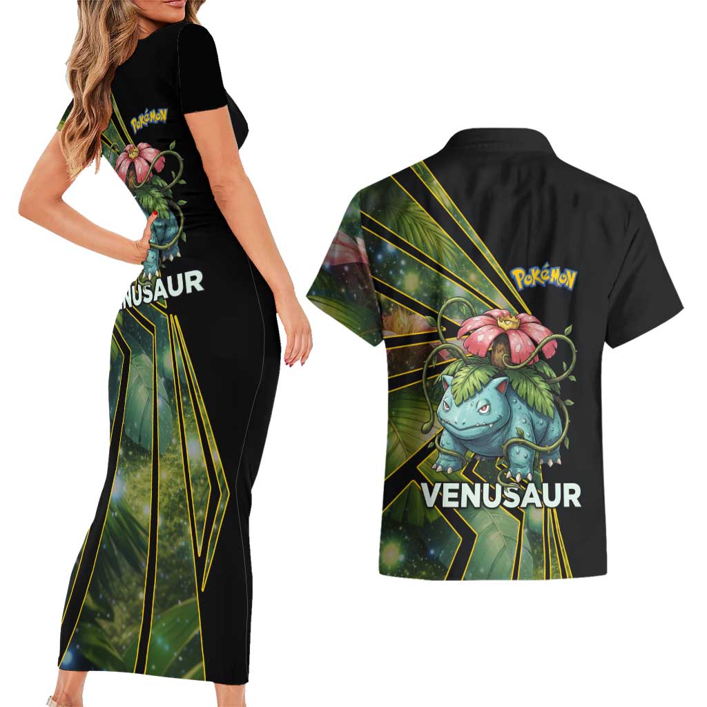 Venusaur Poké Couples Matching Short Sleeve Bodycon Dress and Hawaiian Shirt Jungle Flora Comic Style