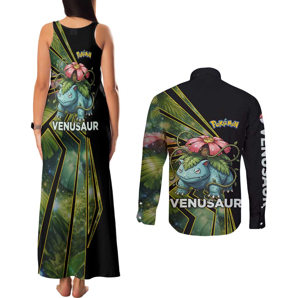Venusaur Poké Couples Matching Tank Maxi Dress and Long Sleeve Button Shirt Jungle Flora Comic Style