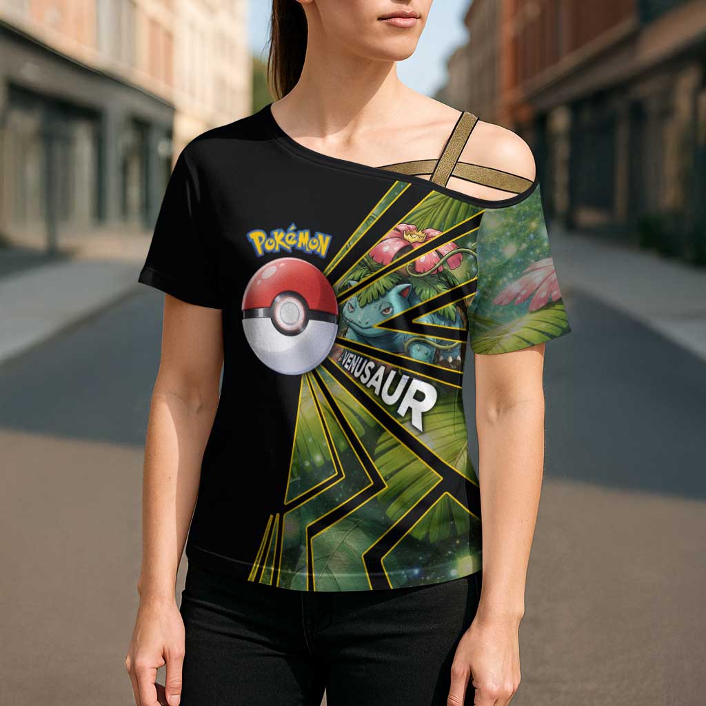 Venusaur Poké Cross Shoulder Shirt Jungle Flora Comic Style