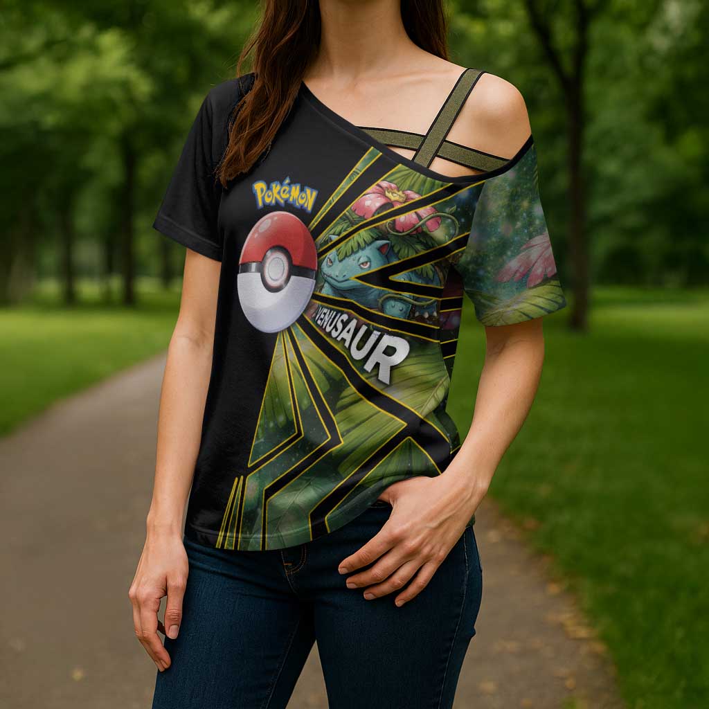 Venusaur Poké Cross Shoulder Shirt Jungle Flora Comic Style