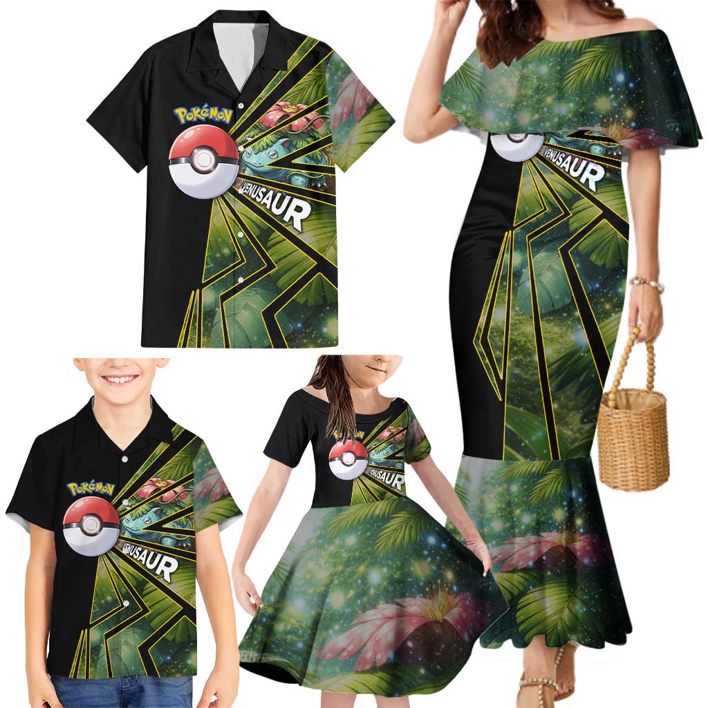 Venusaur Poké Family Matching Mermaid Dress and Hawaiian Shirt Jungle Flora Comic Style