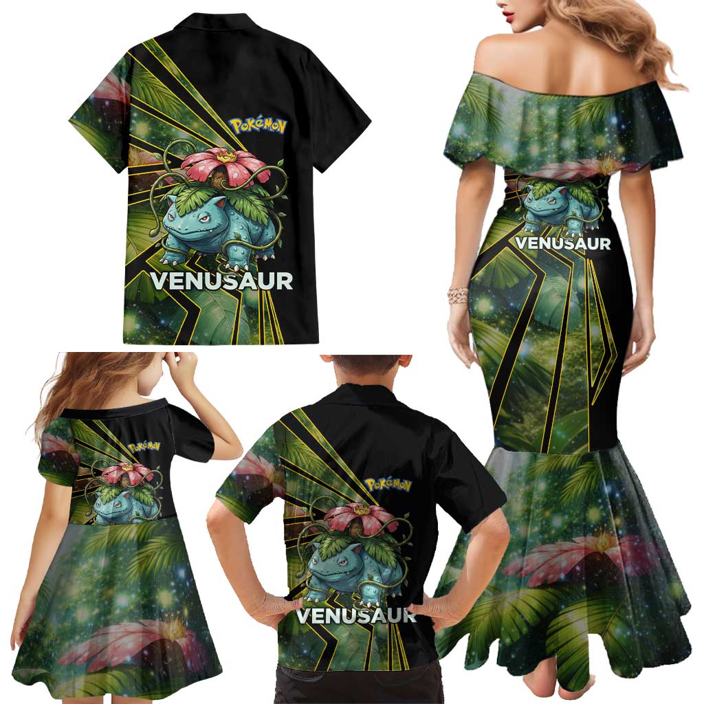 Venusaur Poké Family Matching Mermaid Dress and Hawaiian Shirt Jungle Flora Comic Style