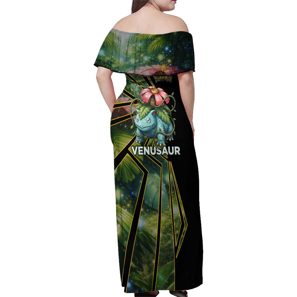 Venusaur Poké Family Matching Off Shoulder Maxi Dress and Hawaiian Shirt Jungle Flora Comic Style
