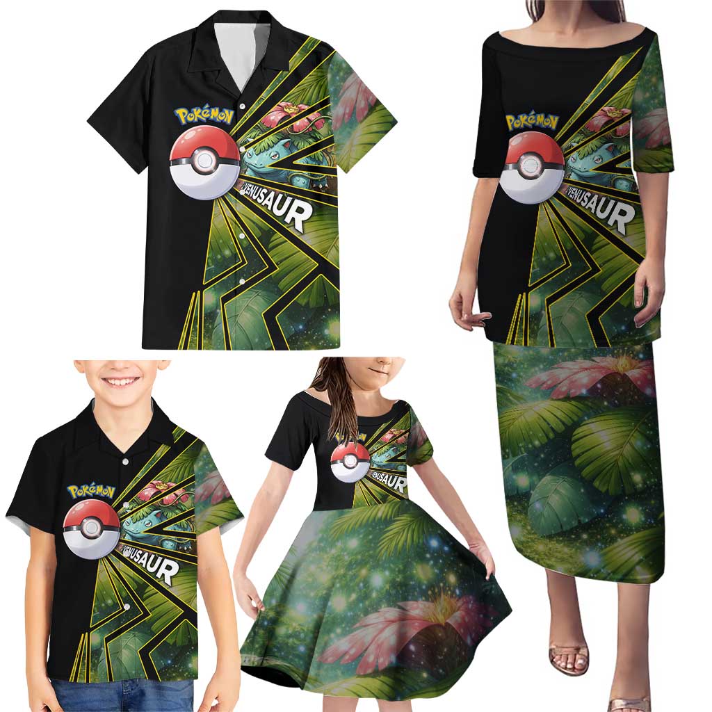 Venusaur Poké Family Matching Puletasi and Hawaiian Shirt Jungle Flora Comic Style