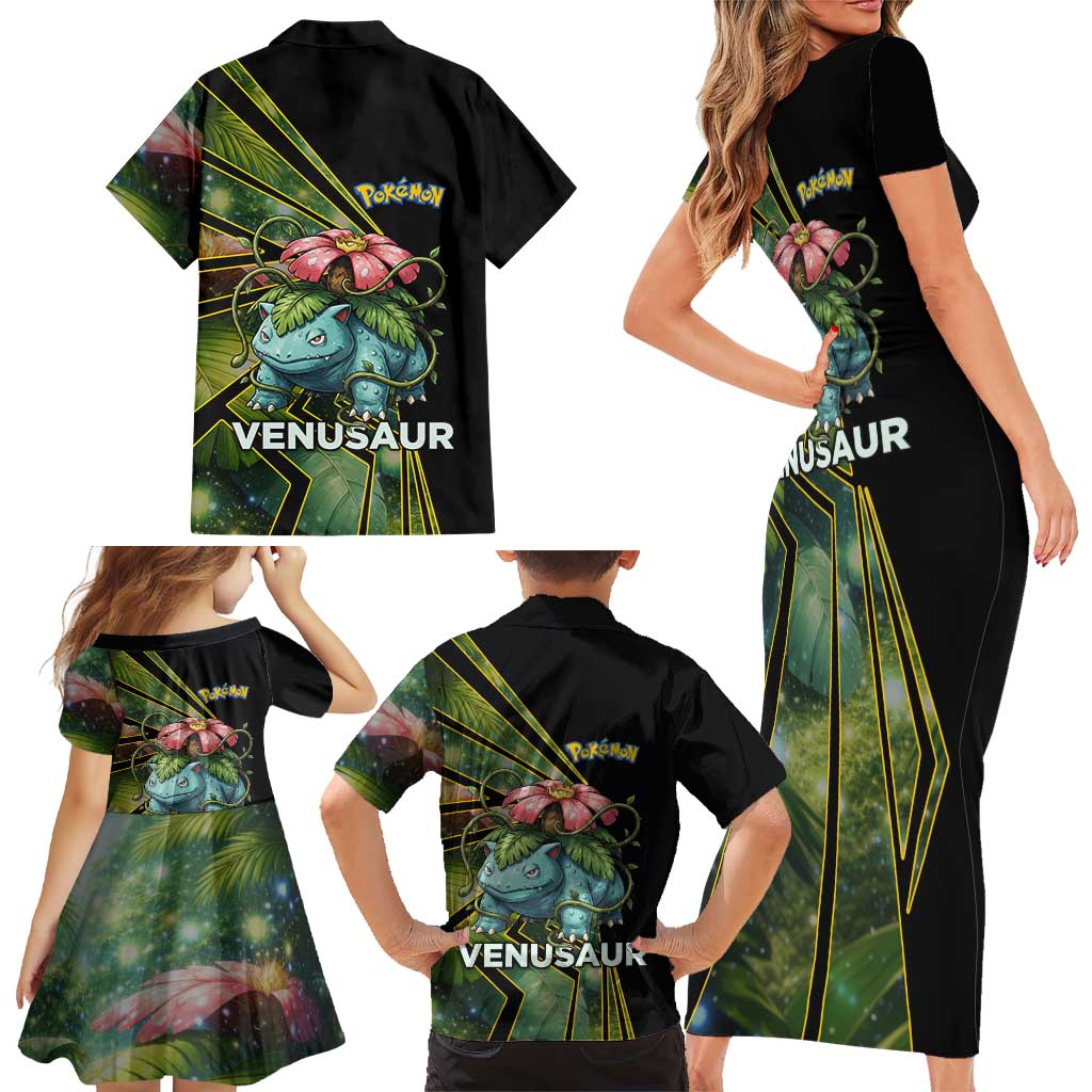 Venusaur Poké Family Matching Short Sleeve Bodycon Dress and Hawaiian Shirt Jungle Flora Comic Style