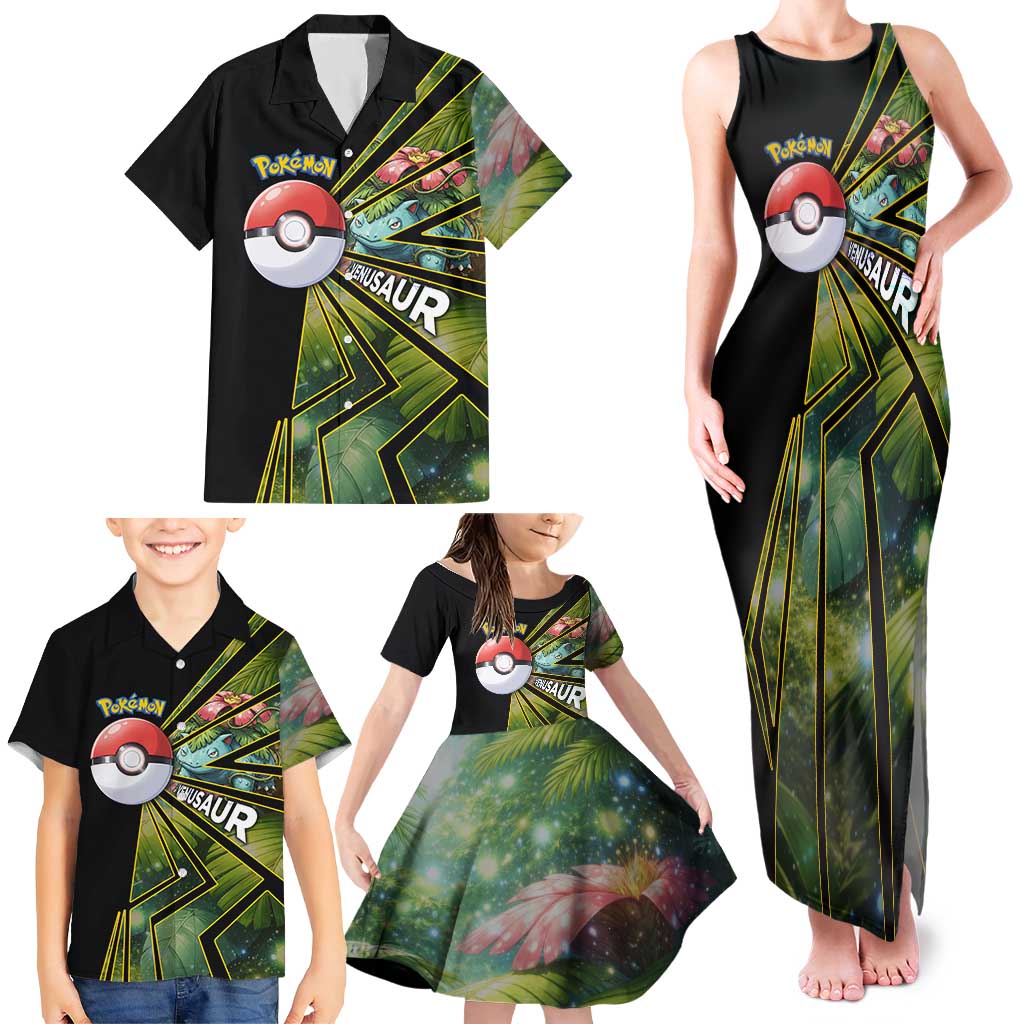 Venusaur Poké Family Matching Tank Maxi Dress and Hawaiian Shirt Jungle Flora Comic Style