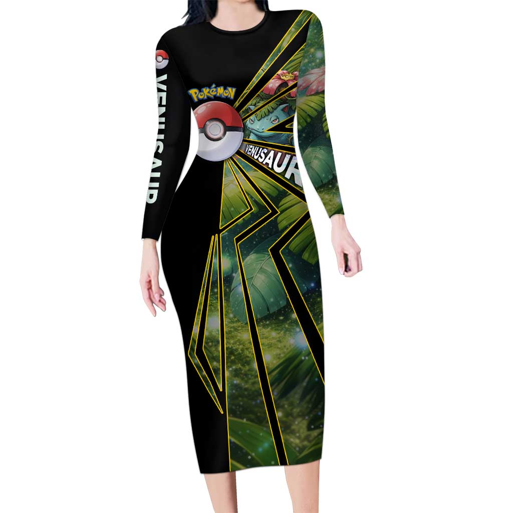 Venusaur Poké Long Sleeve Bodycon Dress Jungle Flora Comic Style