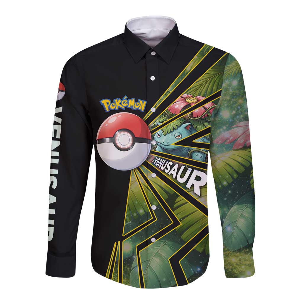 Venusaur Poké Long Sleeve Button Shirt Jungle Flora Comic Style