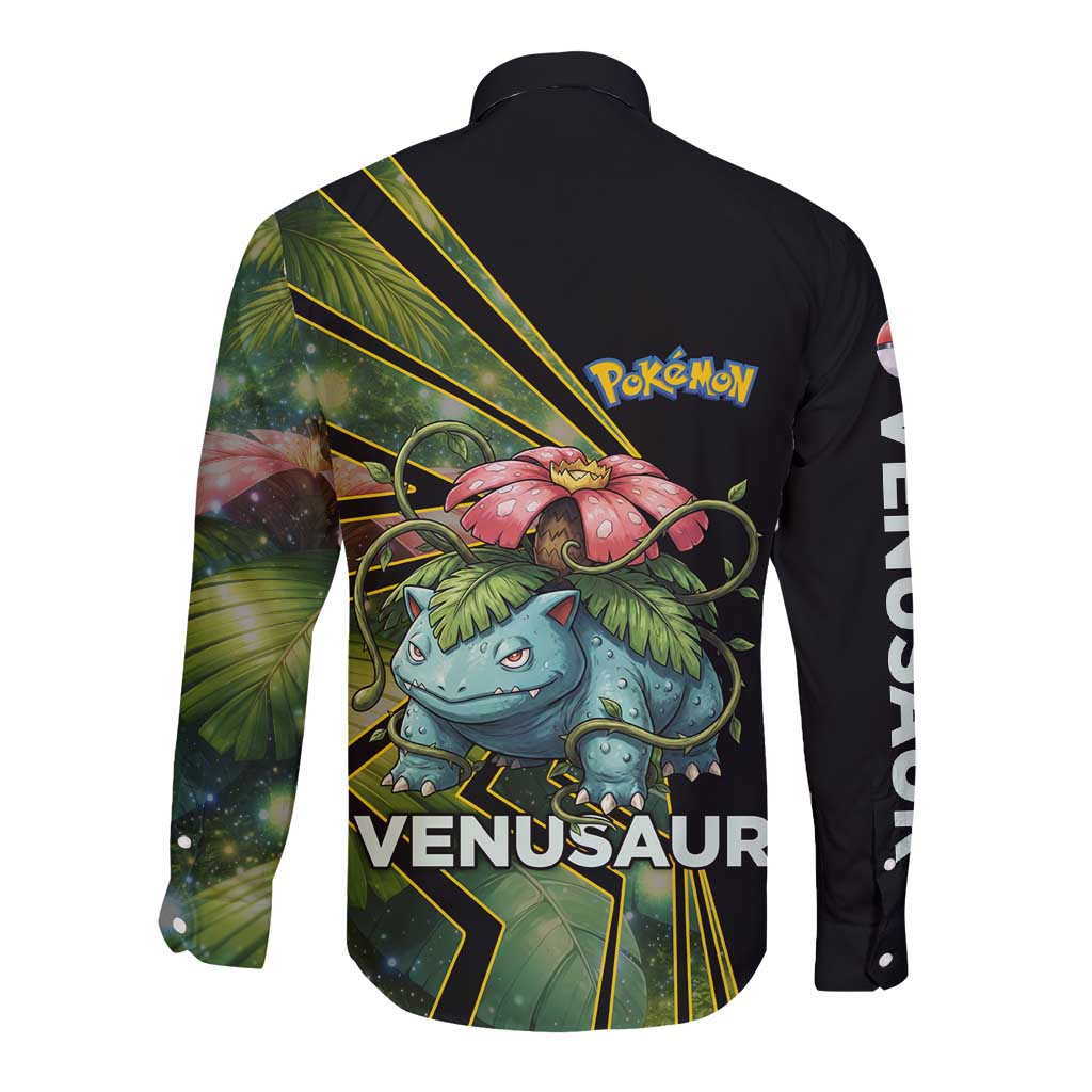 Venusaur Poké Long Sleeve Button Shirt Jungle Flora Comic Style