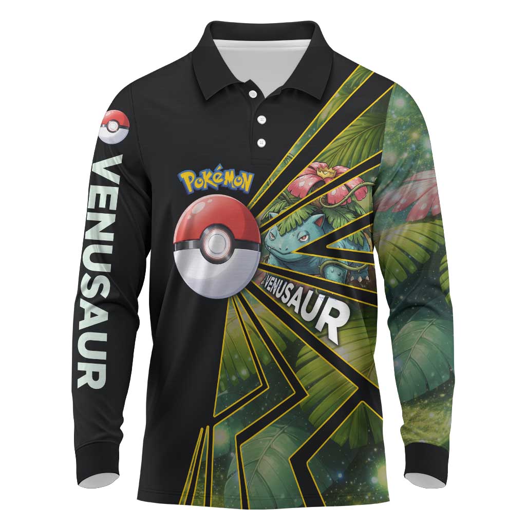 Venusaur Poké Long Sleeve Polo Shirt Jungle Flora Comic Style