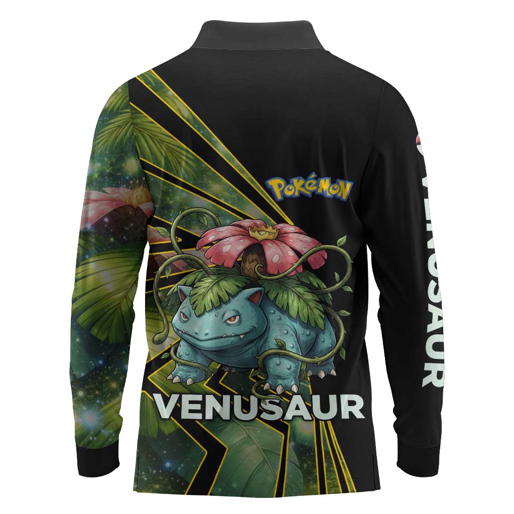 Venusaur Poké Long Sleeve Polo Shirt Jungle Flora Comic Style
