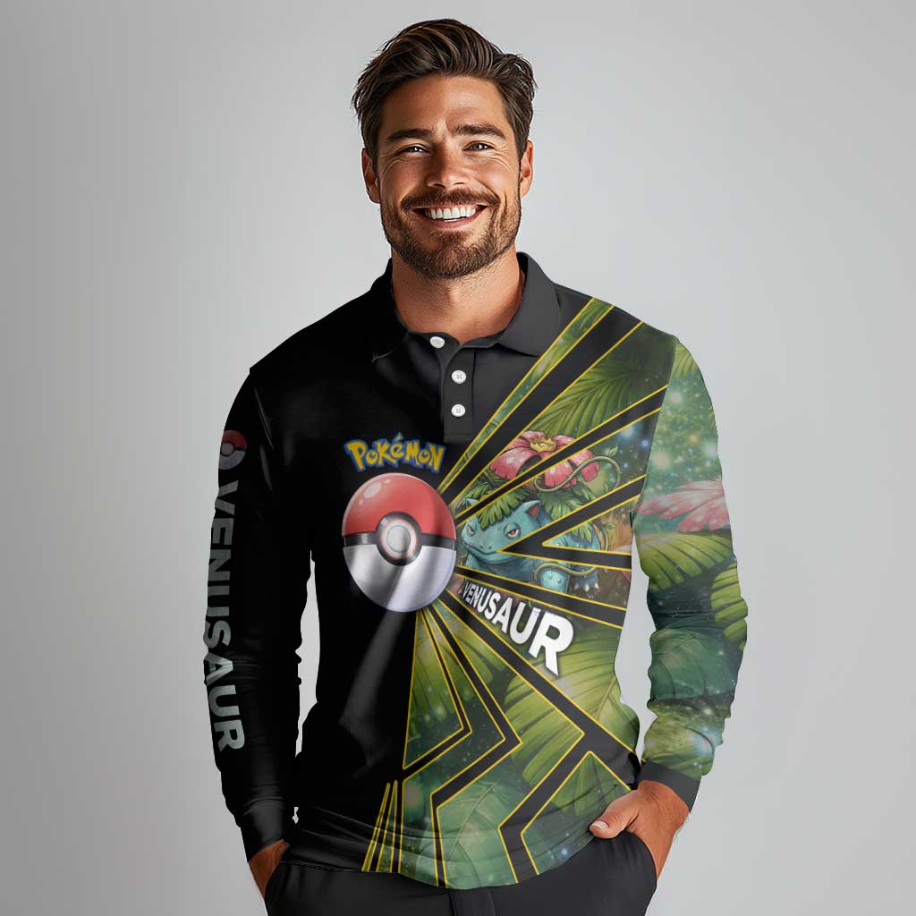 Venusaur Poké Long Sleeve Polo Shirt Jungle Flora Comic Style