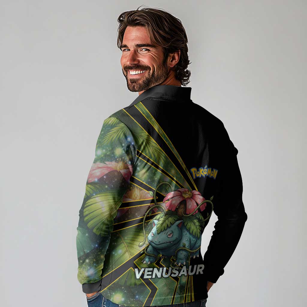 Venusaur Poké Long Sleeve Polo Shirt Jungle Flora Comic Style
