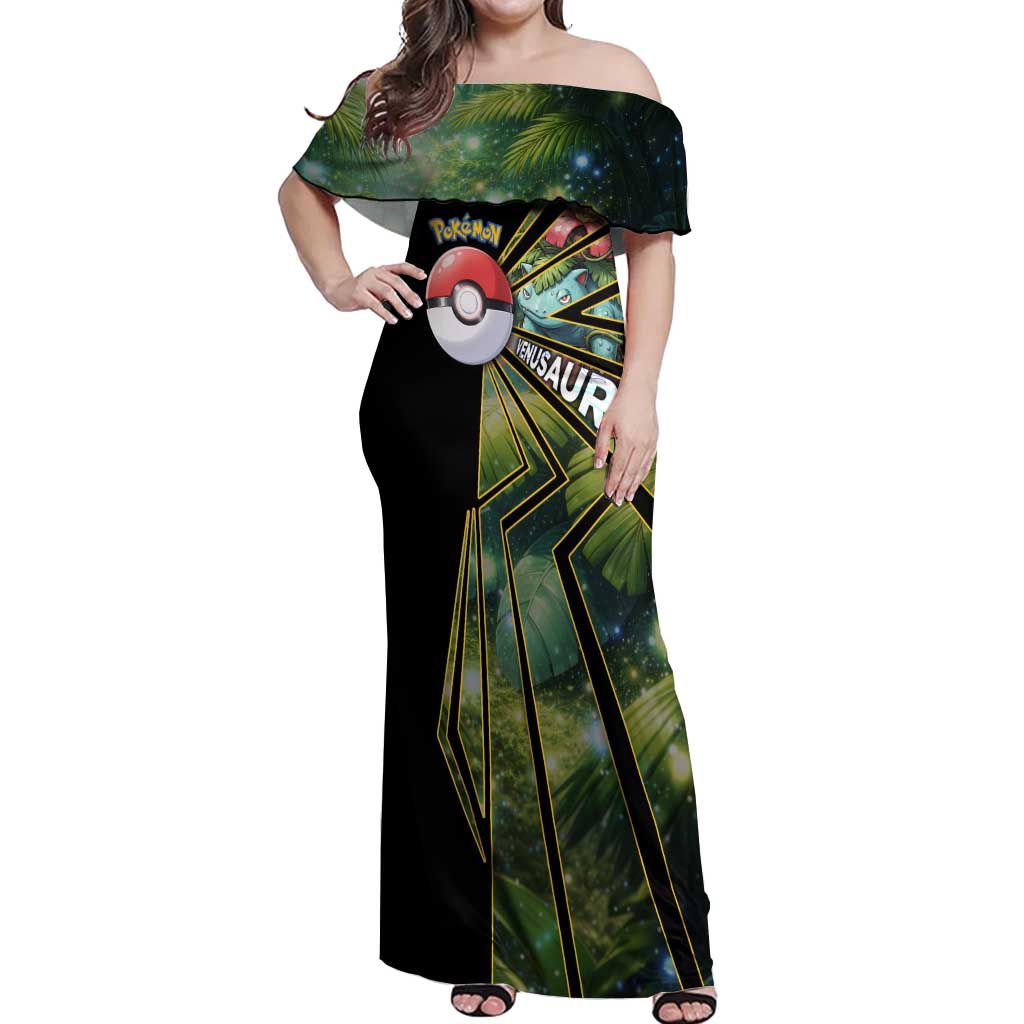 Venusaur Poké Off Shoulder Maxi Dress Jungle Flora Comic Style