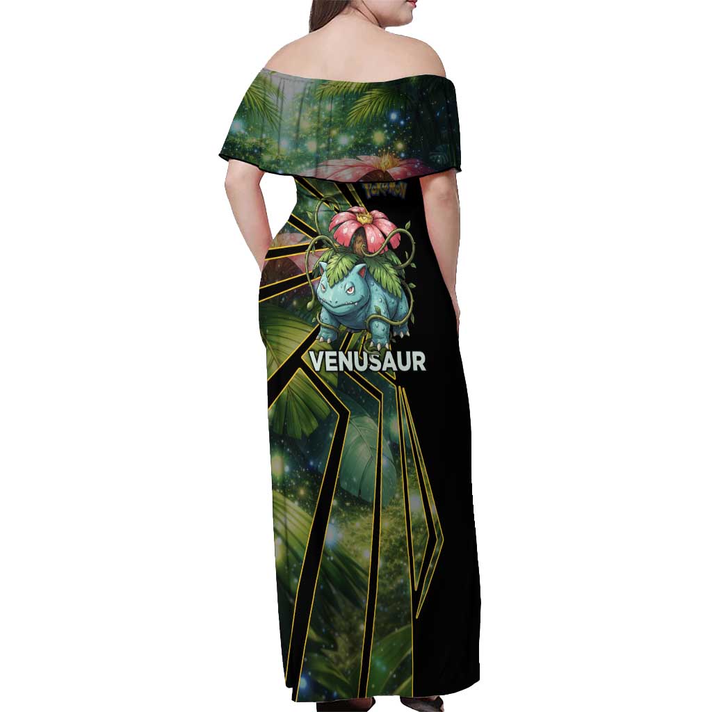 Venusaur Poké Off Shoulder Maxi Dress Jungle Flora Comic Style
