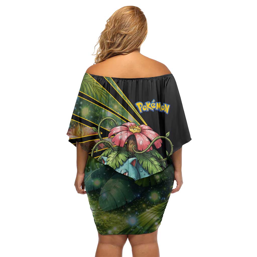 Venusaur Poké Off Shoulder Short Dress Jungle Flora Comic Style
