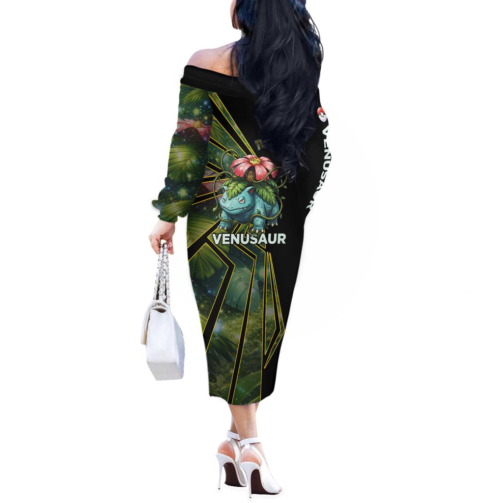 Venusaur Poké Off The Shoulder Long Sleeve Dress Jungle Flora Comic Style