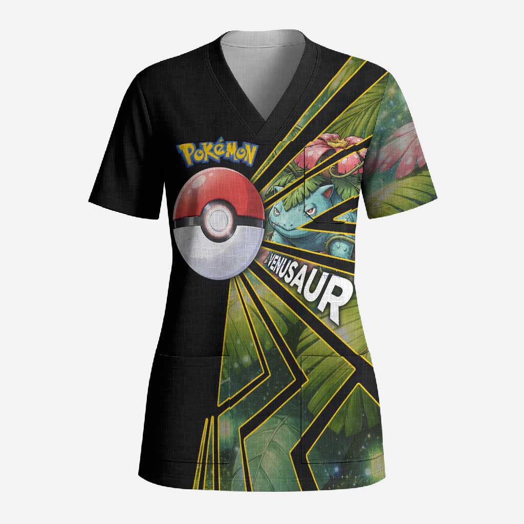 Venusaur Poké Scrub Top Jungle Flora Comic Style