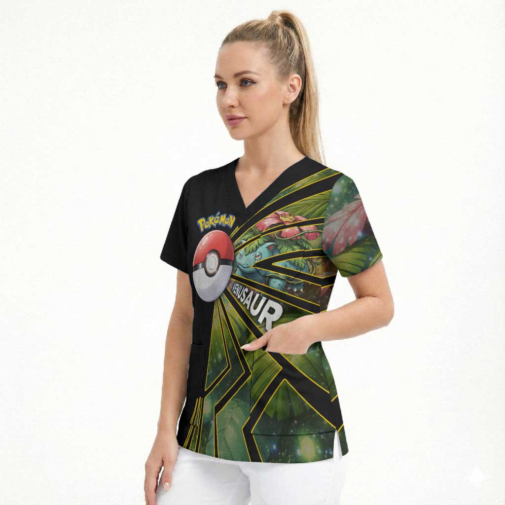 Venusaur Poké Scrub Top Jungle Flora Comic Style