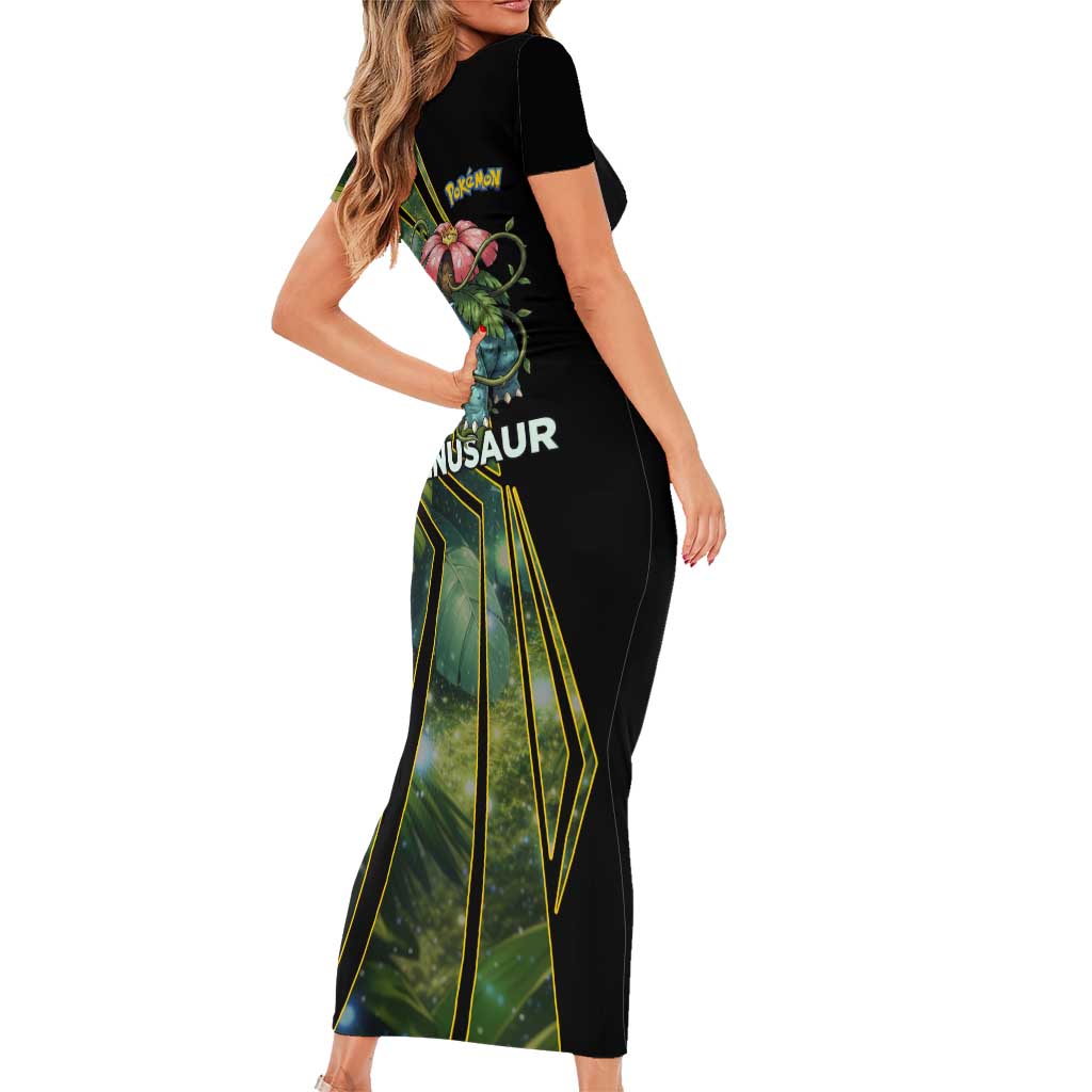 Venusaur Poké Short Sleeve Bodycon Dress Jungle Flora Comic Style
