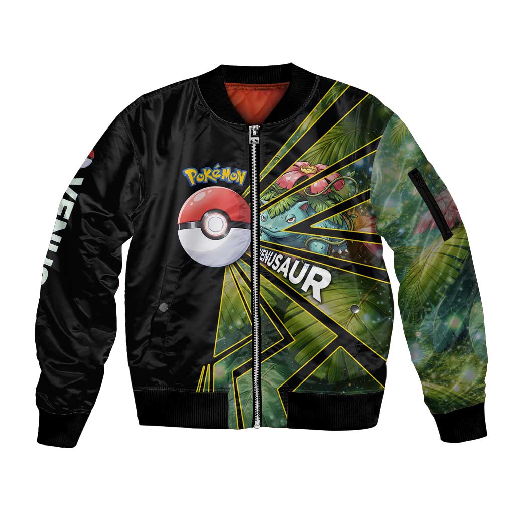 Venusaur Poké Sleeve Zip Bomber Jacket Jungle Flora Comic Style