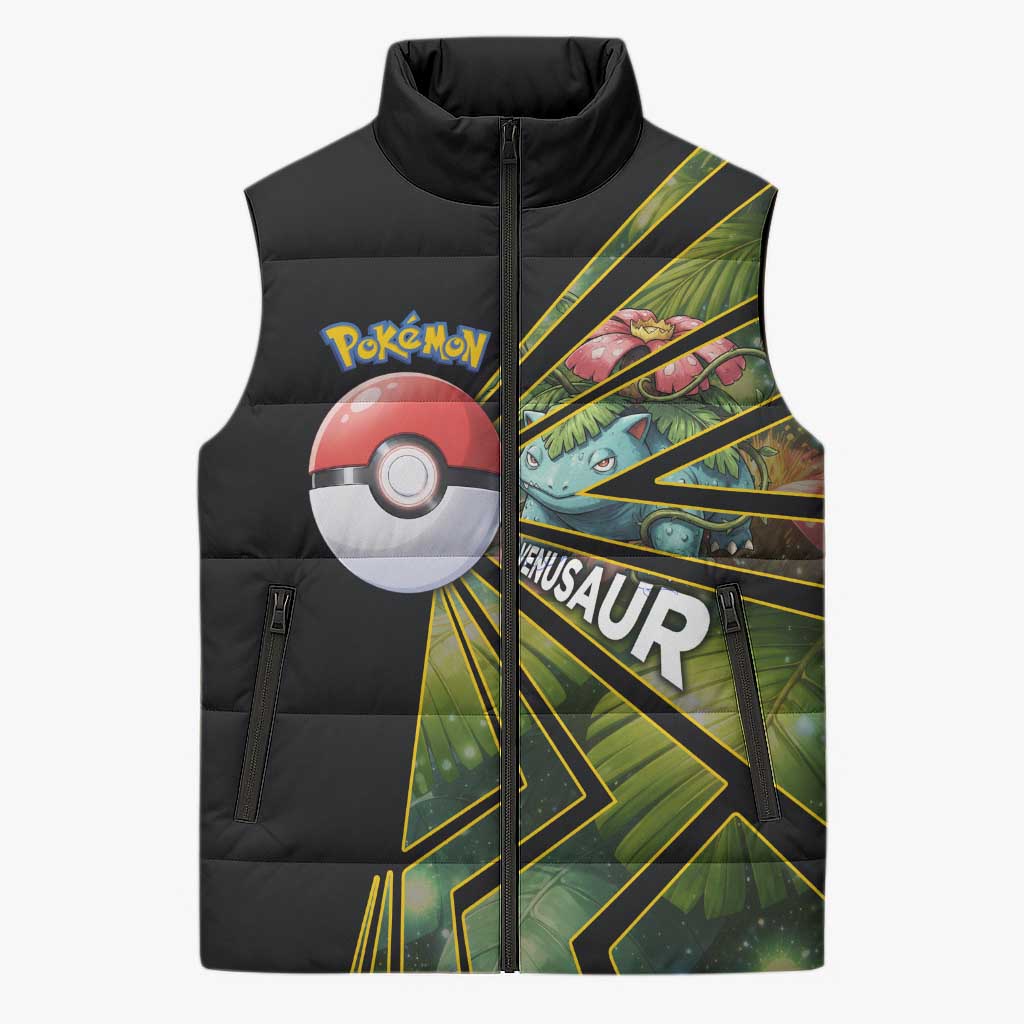 Venusaur Poké Sleeveless Puffer Jacket Jungle Flora Comic Style