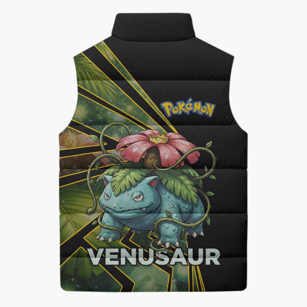 Venusaur Poké Sleeveless Puffer Jacket Jungle Flora Comic Style