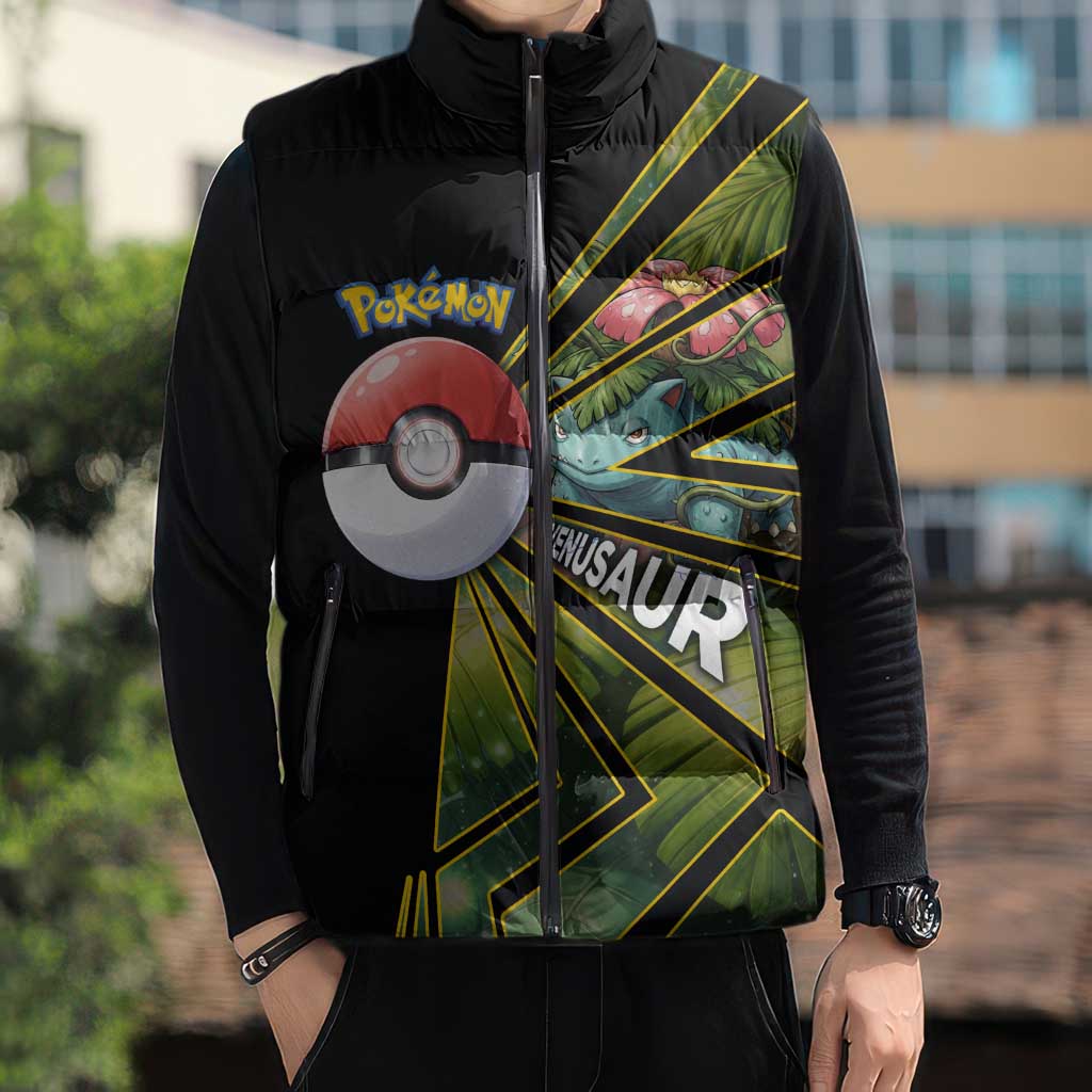 Venusaur Poké Sleeveless Puffer Jacket Jungle Flora Comic Style