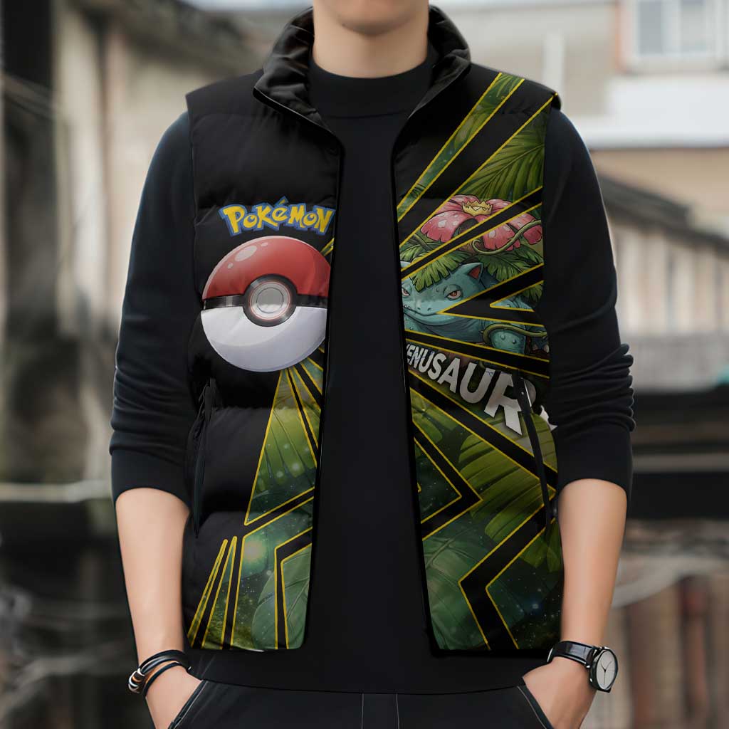 Venusaur Poké Sleeveless Puffer Jacket Jungle Flora Comic Style