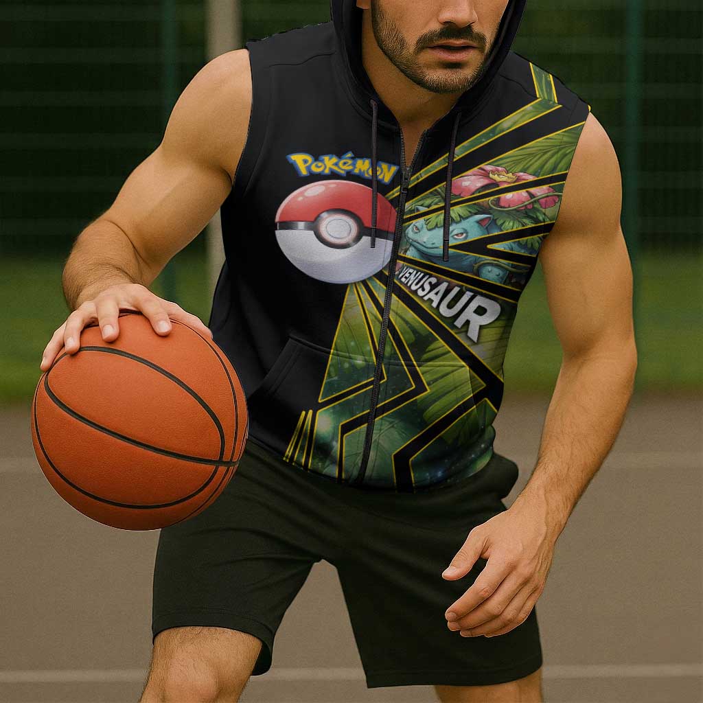 Venusaur Poké Sleeveless Zip Hoodie Jungle Flora Comic Style