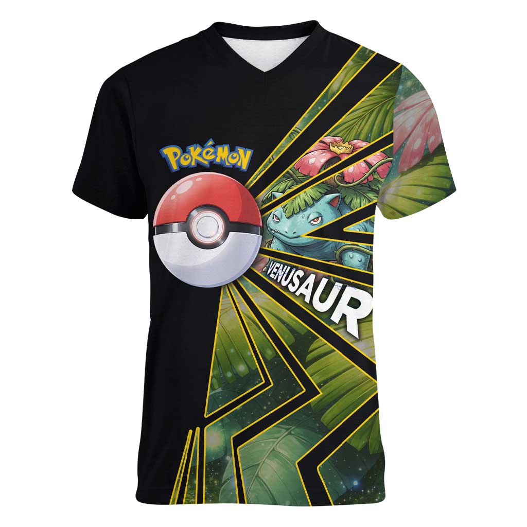 Venusaur Poké Women V-Neck T-Shirt Jungle Flora Comic Style