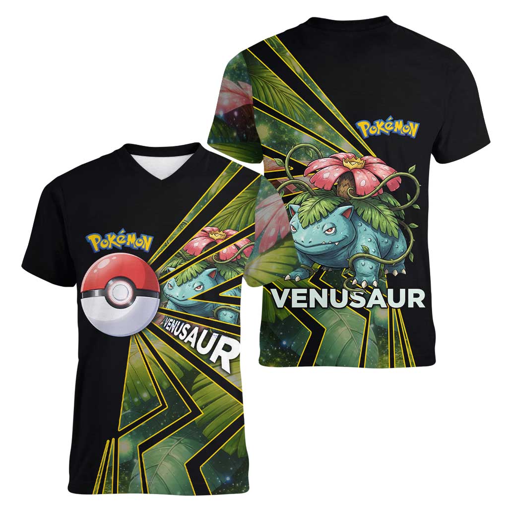 Venusaur Poké Women V-Neck T-Shirt Jungle Flora Comic Style
